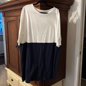 Plus 2XL Navy and Cream gauze textured dress
